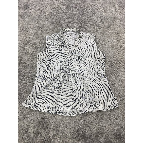 Sioni Top Womans Medium White Zebra Panda Tiger Stripe Sleeveless Stretch Blouse - Picture 1 of 9